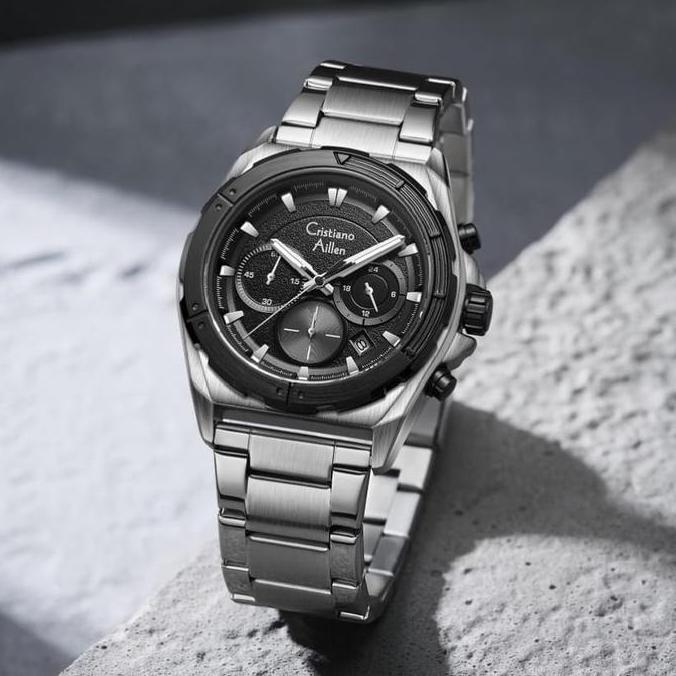 Cristiano Aillen Jam Tangan Pria Analog 8901 Rantai Stainless Steel Chronograph Kaca Sapphire Water 