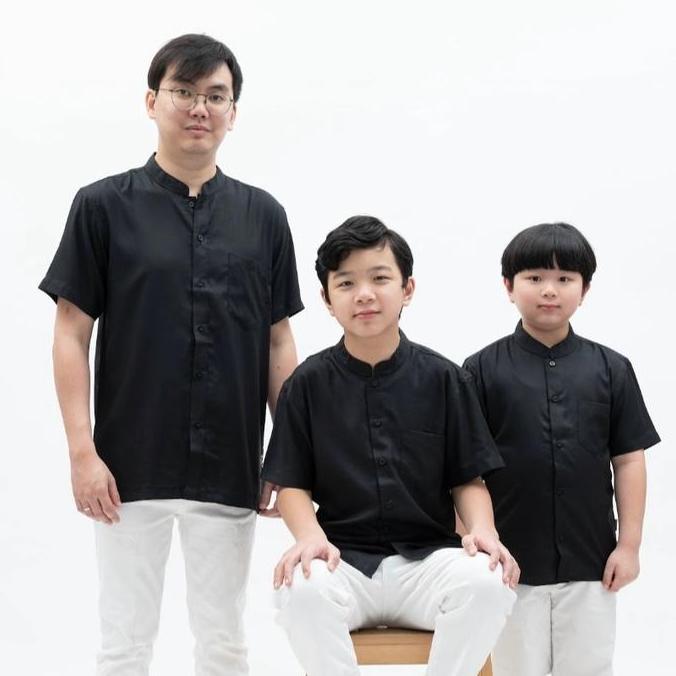 KEMEJA KERAH KOKO LENGAN PENDEK TOYOBO COUPLE ANAK-AYAH / WARNA HITAM