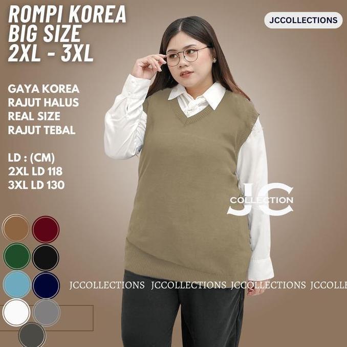 Lansungkirim- Rompi Rajut Wanita Big Size 3Xl Outer Vest Rajut Premium / Vest Knit Jumbo Xxxl Korea 