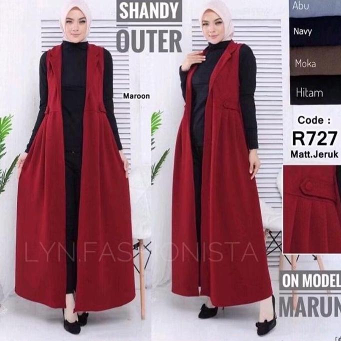 LONG CARDIGAN WANITA FASHION MUSLIMAH TANPA LENGAN/OUTER PANJANG KARDIGAN GAMIS MEWAH/SHANDY terlari