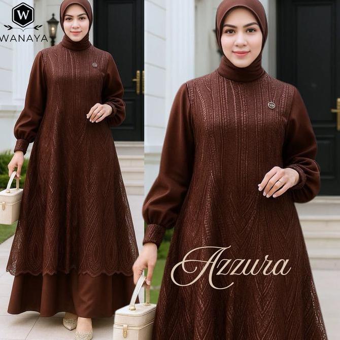 Azzura Gamis Ceruty Babydoll Mix Outer Brokat Tulle/Tile Elegan Dress Muslimah Model Terbaru untuk P