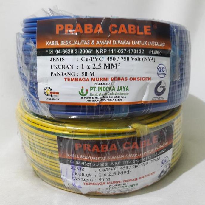 HARGA DISC - Kabel Listrik Tunggal (NYA 2,5mm) 50m Praba Tembaga
