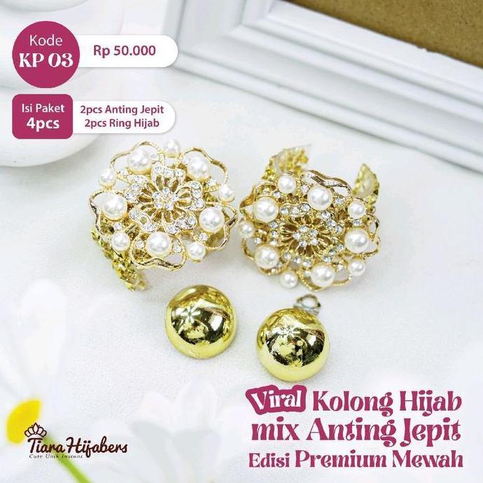 Isi 4 biji kolong hijab lentur viral korea premium bros ring mewah multifungsi mix anting jepit earr