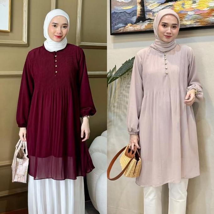 BELLE PLEATED TUNIC | Pleated Long Tunic | Tunic Plisket Wanita Premium | Tunic Korean Look | Tunik 