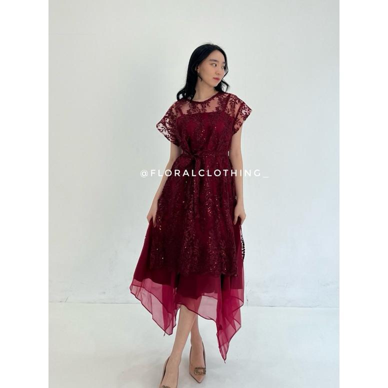 Termurah F351 Dress Wanita Kondangan Bridesmaid Pesta Mewah Bahan Premium
