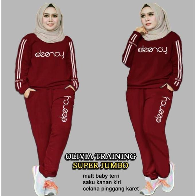 PIK - Setelan Olahraga Wanita Hijab Marimar Olivia M L XL  XXL 3XL Training Baju Celana Kaos Muslim 