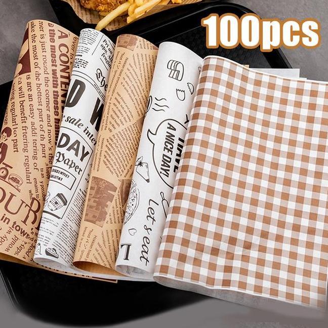 100Pcs 2838Cm Kertas Alas Roti Motif Catur Food Wrapper Kertas Burger