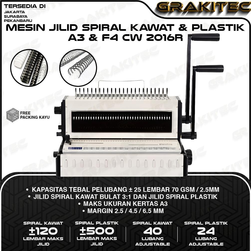 NEW PORODUK MESIN JILID SPIRAL CW2016R KOMBINASI KAWAT 3:1 BULAT  & JILID SPIRAL PLASTIK PREMIUM GRA