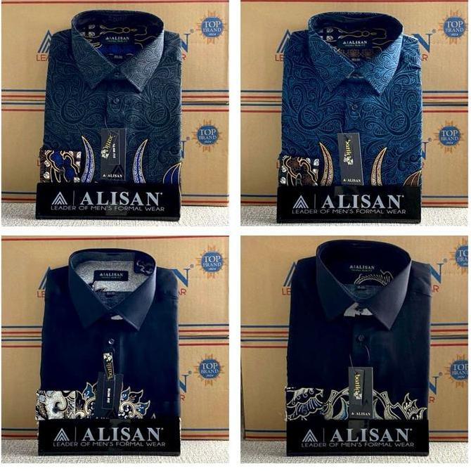Kemeja Batik Alisan Slimfit Lengan Panjang Motif Tosca Biru Maroon Hitam