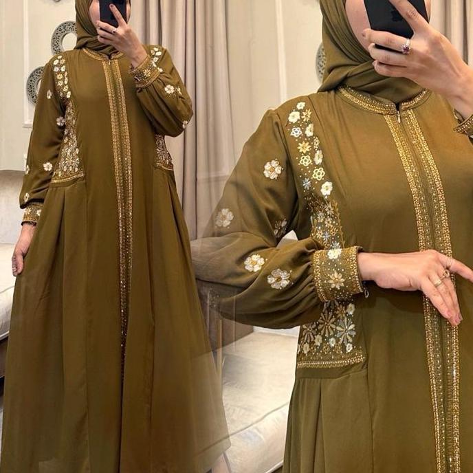 Abaya JODHA Gamis SATU SET HIJAB Bordir Cerruty BabyDoll Full furing MURAH Premium Bordir Cantik Cer