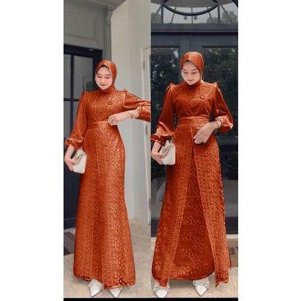 Vannamille id Maxi Dress Malika Brukat Fashion Muslim Wanita Oufit Lebaran Seragaman Pesta gamis kek