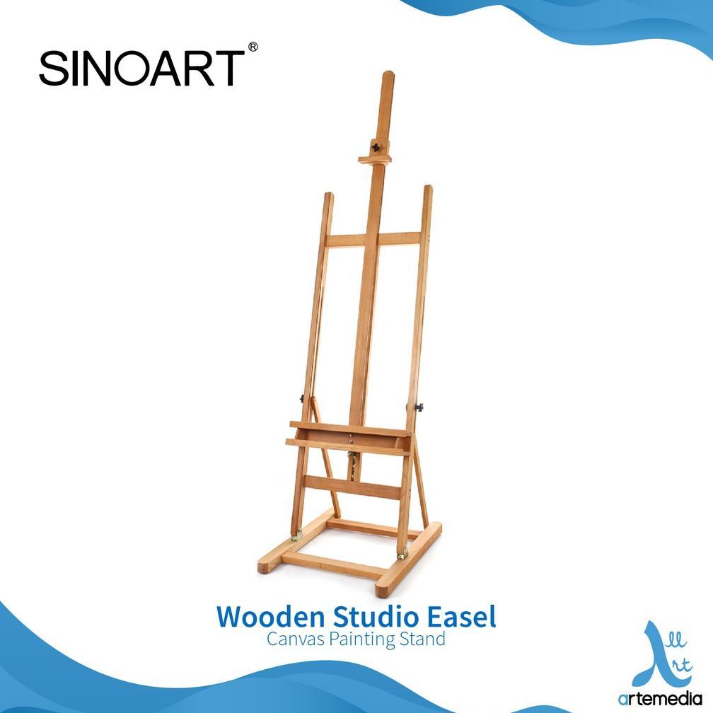 Sinoart Wooden Studio Easel Adjustable Angle Non-Collapsible Easel Lukis Kayu Standing Floor Stand u