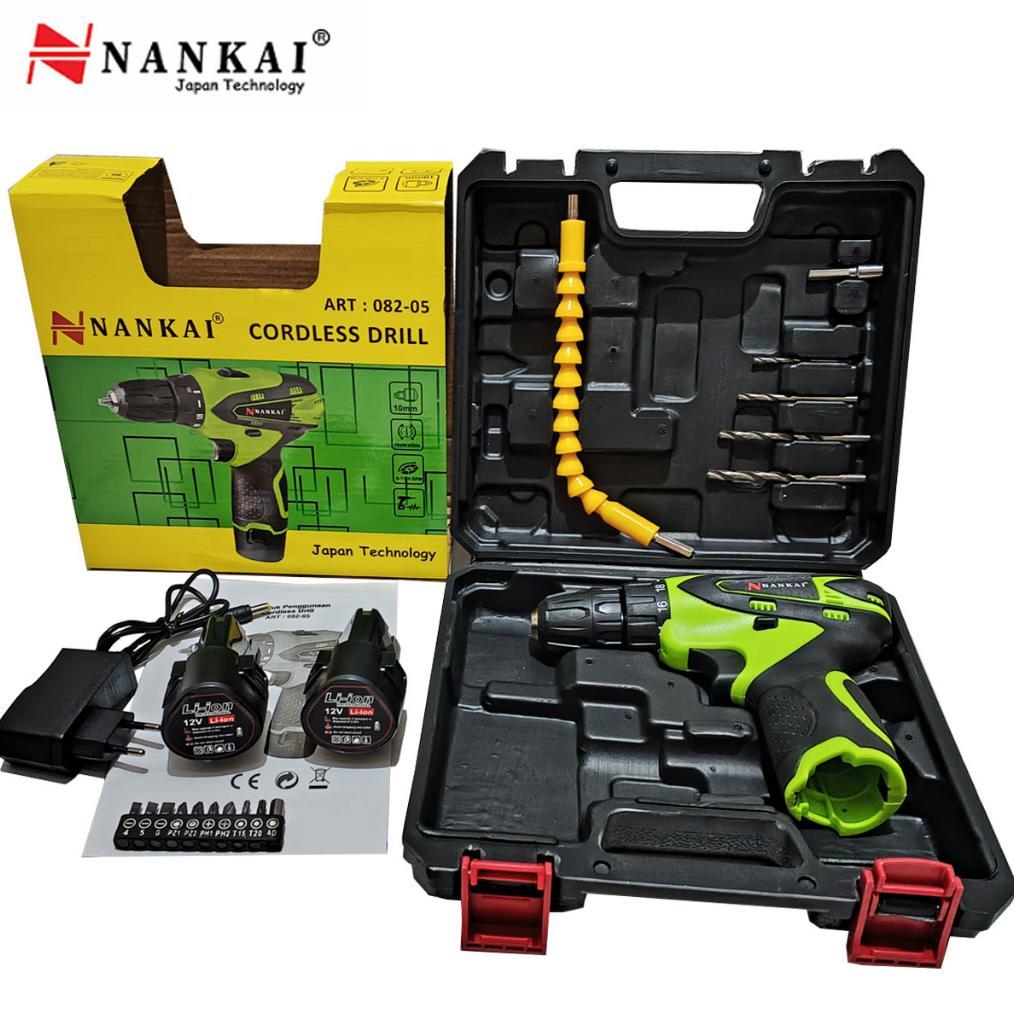 [NEW] HARGA  Nankai Japan Technology Mesin Bor cordless Besar 10 mm Baterai 12V 12 Volt Plus Acc