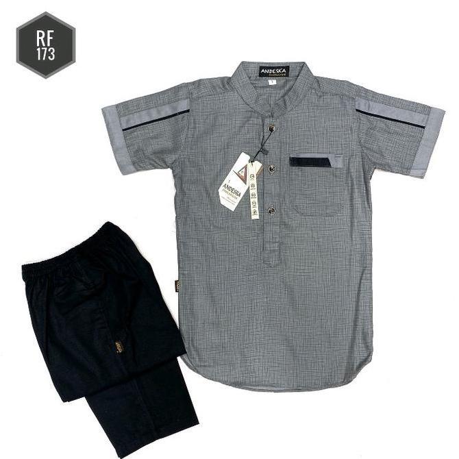 Baju koko anak muslim setelan anak Katun Polos celana Hitam (size 123)