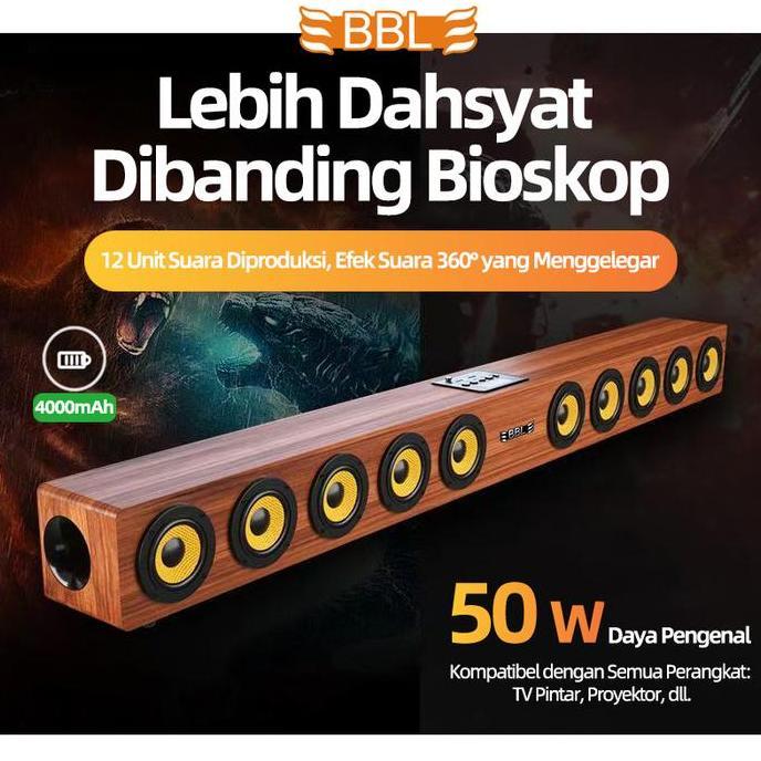 Soundbar BBL-M10 10 Speaker, Bluetooth 5.3, Bass 360 & Kayu Solid - Suara Cinema di Rumah terlaris