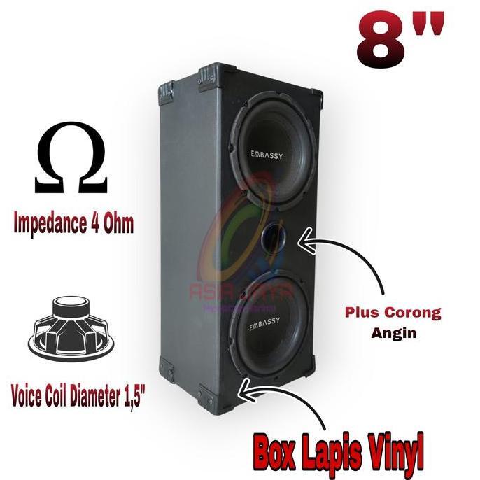 Paket Combo Speaker Subwoofer Embassy ES 844 Dan Box Double 8 Inch Vinyl + Terminal Kotak 2pc + Siku