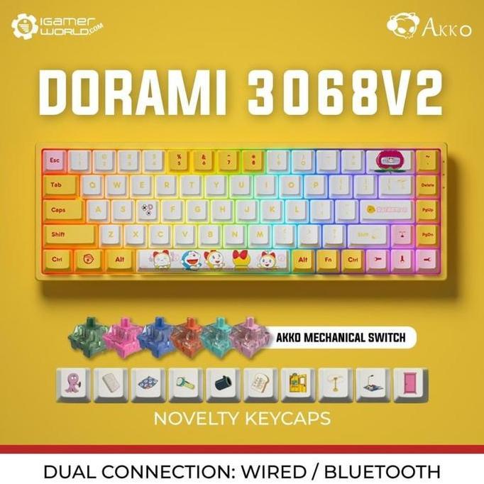 New Akko Dorami 3068 V2 Bluetooth 5.0 Rgb Mechanical Gaming Keyboard Sedang Diskon