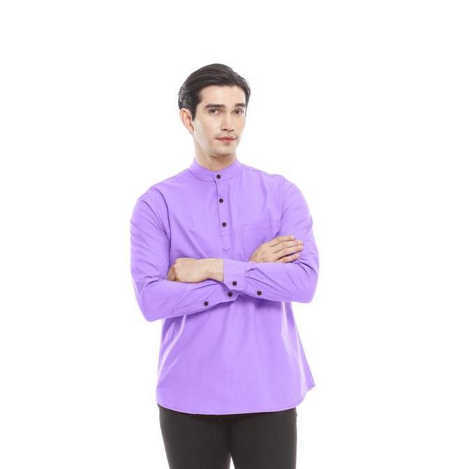 Outskirts - Kemeja Koko Lilac Pria Lengan Panjang | Kemeja Koko Pria Ungu Slim Fit Katun Muslim Kurt