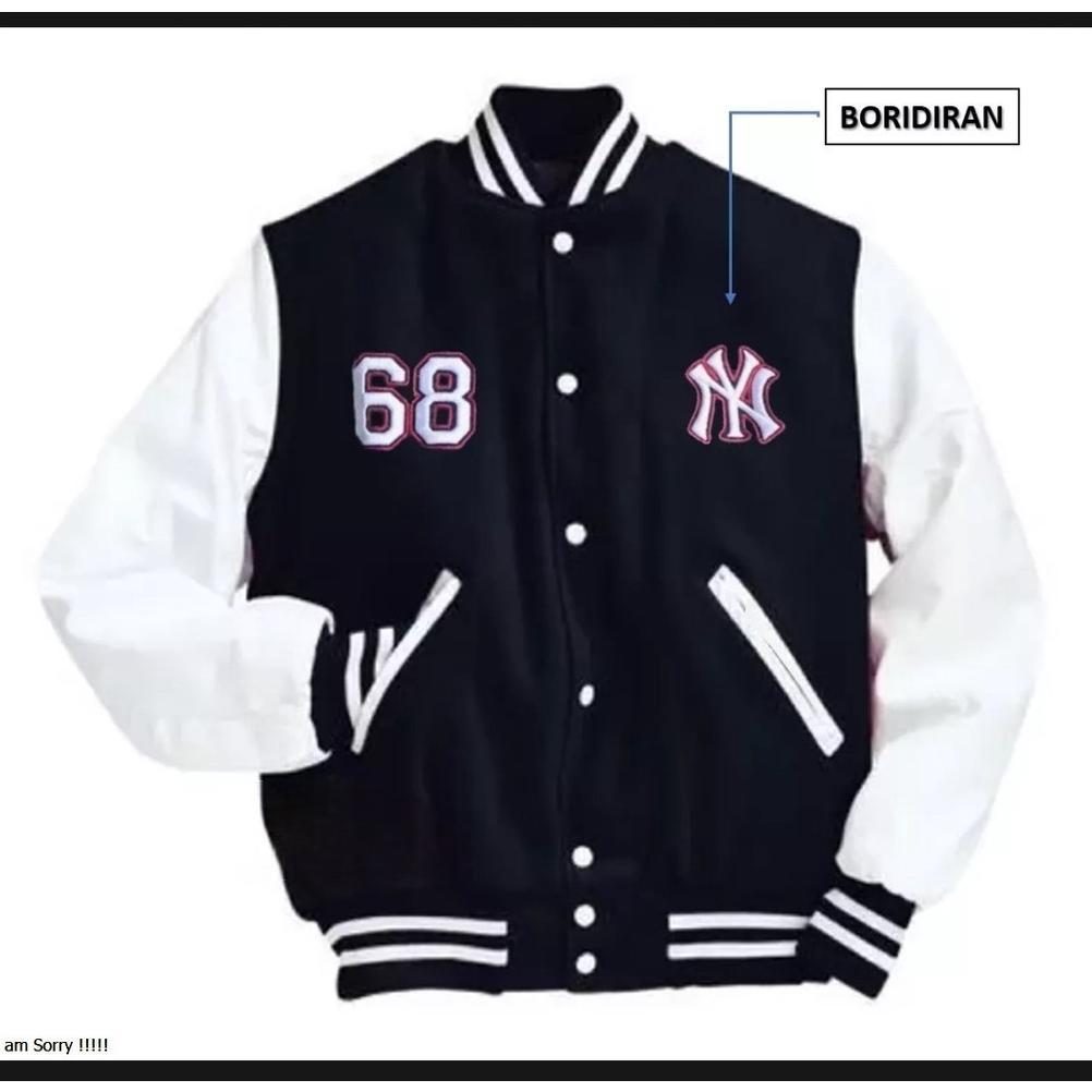 DISKON JAKET BASEBALL NY MOTIF BORDIR ORIGINAL / JAKET BASEBALL VARSITY BORDIRAN MOTIF NY SIZE M L X