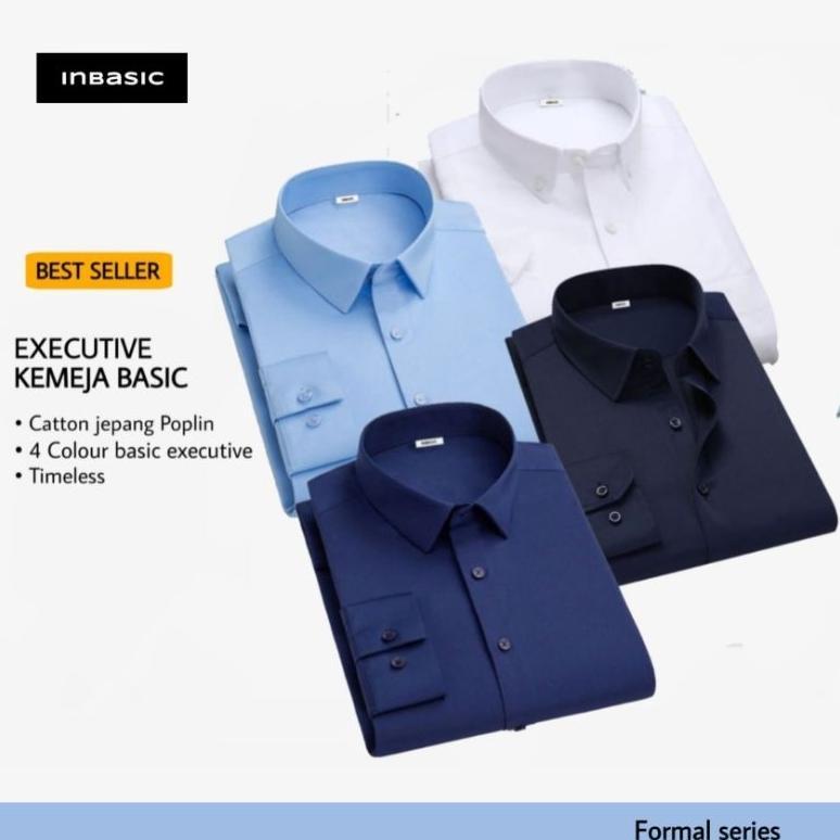 Diskon Inbasic - Kemeja Pria Formal Basic Polos Lengan Panjang Dewasa Tidak Mudah Kusut Executive