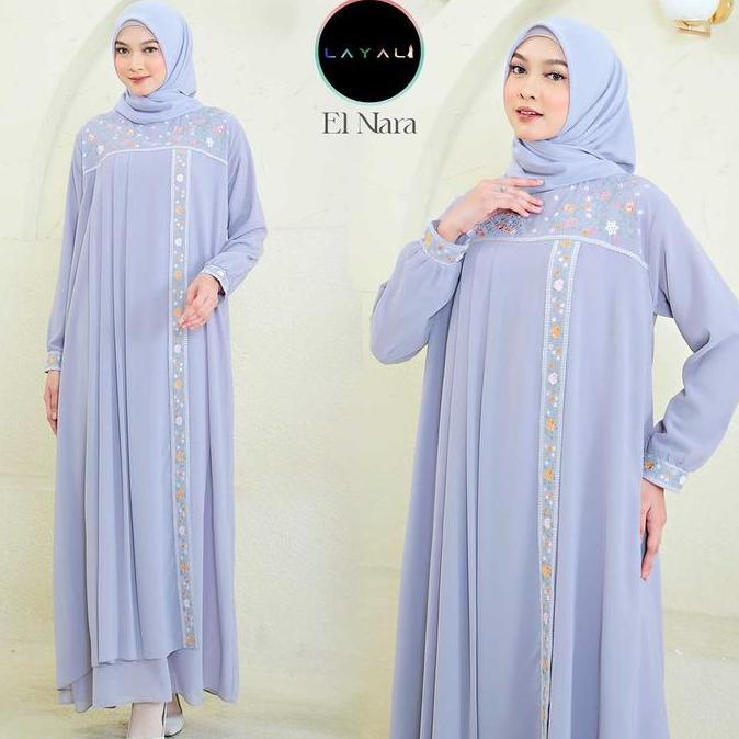 Layali - Elnara Gamis Dewasa Ceruty Motif Bordir Bunga