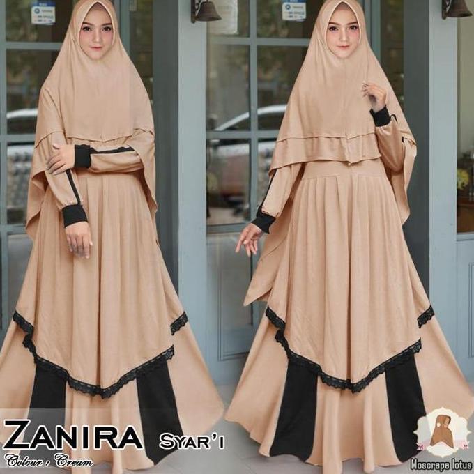ZANIRA SYARI CREAM PEACH TOSCA LIGHT KREM TOSKA MUDA FIT SIZE XL XXL LD 110CM SET GAMIS HIJAB JILBAB