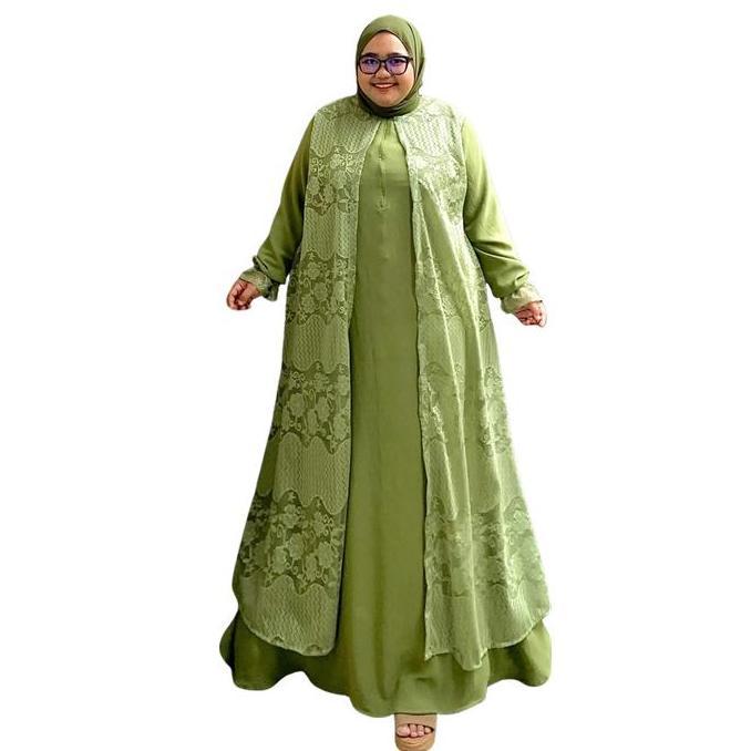 Zeba | Kamila Jumbo Gamis Brokat Kombinasi LD 120 130 140 150 Muat BB 70 BB100 - 150 kg Dress Kondan