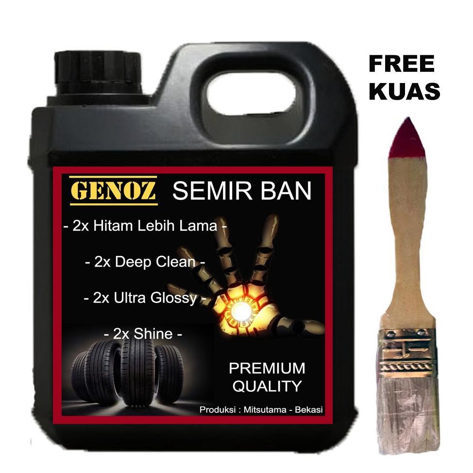 Awet Semir Ban Genoz 1 Liter + Bonus Kuas / Pengkilap Ban / Penghitam Ban Mobil Motor / Tire Polish 