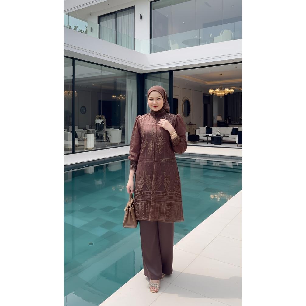 HOT SALE GYORA PREMIUM INNER OUTER KONDANGAN SETELAN WANITA SAKURA ONE SET MOTIF TILE BROKAT TUNIK P