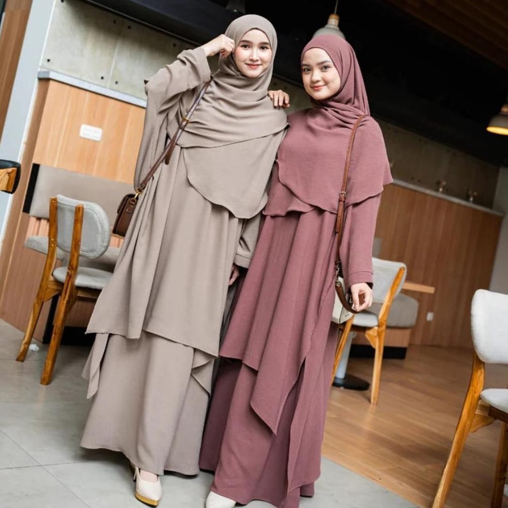 Discount PROMO one set Rok tunik satu set tunik dan rok polos wanita terbaru abaya tunik baju muslim