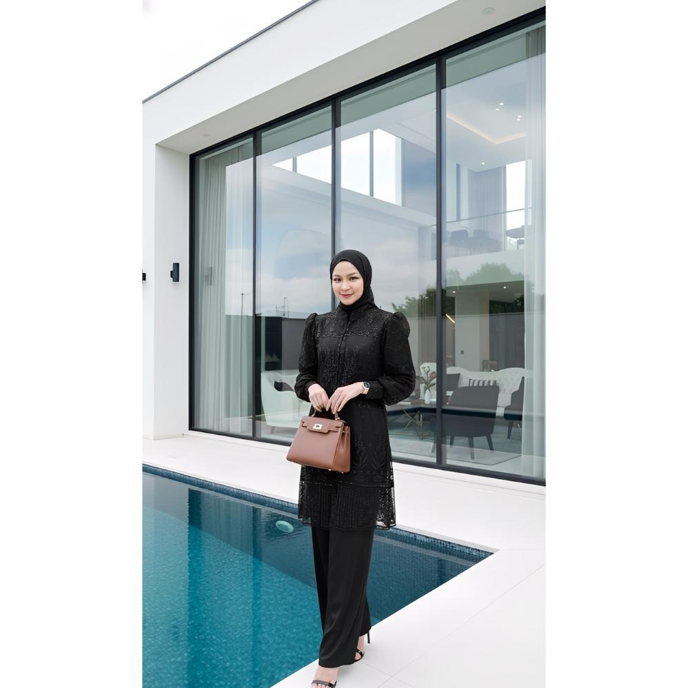 NEW GYO PREMIUM INNER OUTER BURGUNDY SETELAN WANITA SAKURA ONE SET MOTIF TILE BROKAT TUNIK PESTA MAX