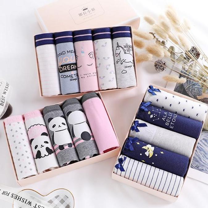 Yuksist- Cd Wanita / Celana Dalam Perempuan Wanita Box Set Underwear Karakter Lucu Katun / Giftset S