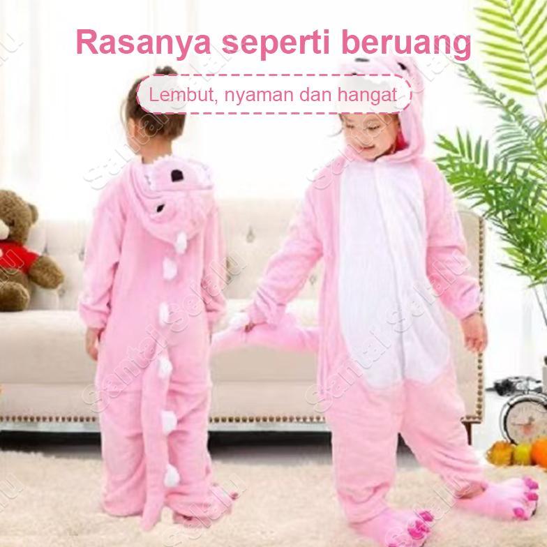 Kostum Onesie Kigurumi Kartun Anak Anak Dewasa: Dino, Unicorn.Cow, Stitch Piyama Cosplay Bahan Lembu