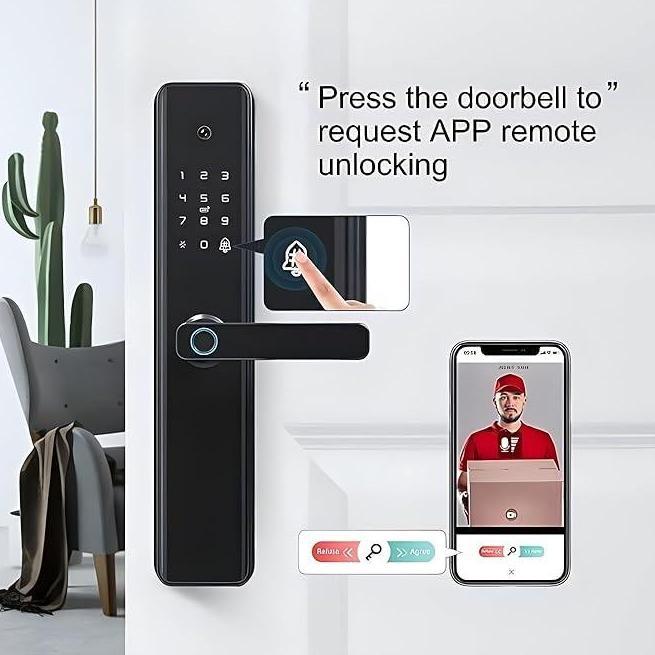 Smart Door Lock Gagang Layar Kunci Pintu Rumah Fingerprint Password Kartu Key AS