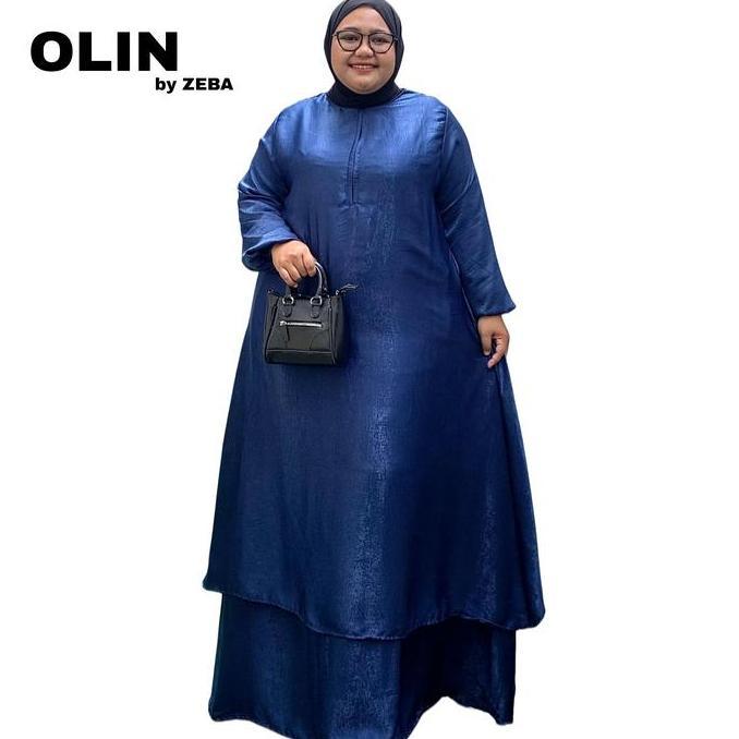 Zeba | Olin Gaun Pesta Jumbo Mewah LD 120 130 140 150 Baju Kurung Gamis 2 Layer Dress Lebaran Anggun