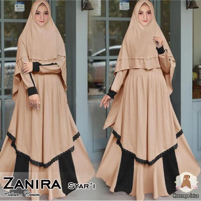 ZANIRA SYARI CREAM PEACH TOSCA LIGHT KREM TOSKA MUDA FIT SIZE XL XXL LD 110CM SET GAMIS HIJAB JILBAB