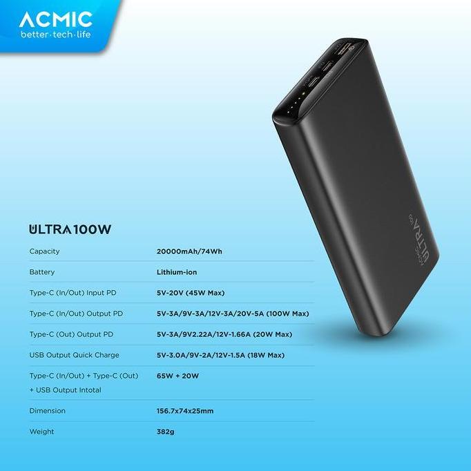 Lansungkirim- Acmic Ultra 20000Mah Powerbank 100W Type C Super Fast Charging Laptop