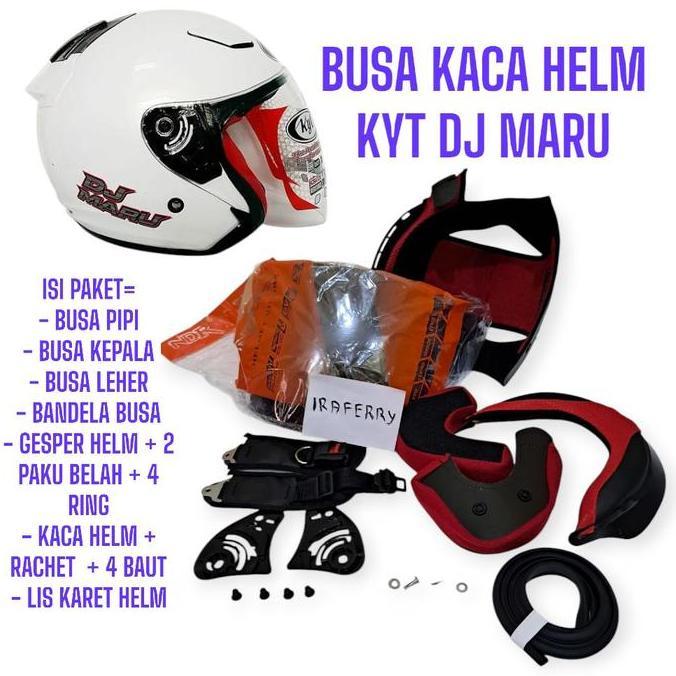 Busa Helm KYT DJ Maru Fulset Kancing Klip Besi dan Plastik + Kaca KYT DJ Maru + Lis Karet Helm - Mot