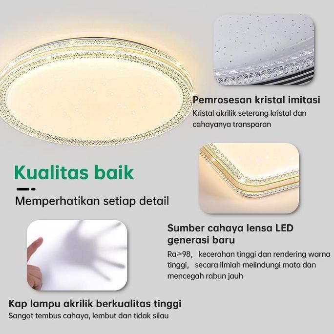 GOGEOUS Lampu Plafon Kristal Dua lapisa 36/48W ornamen pvc bulat 3 warna kamar kap gantung ruang tam