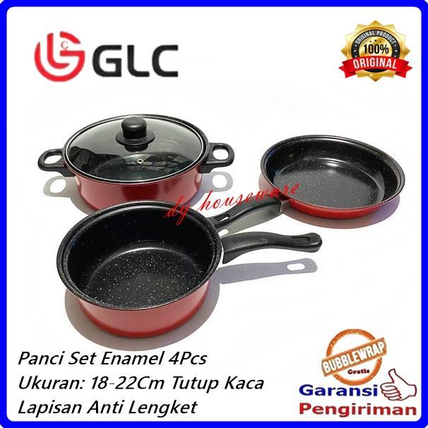 DISKON PANCI SET ENAMEL 4PCS PANCI SUSU FRYPAN PANCI SAUS TUTUP KACA ANTI LENGKET GLC