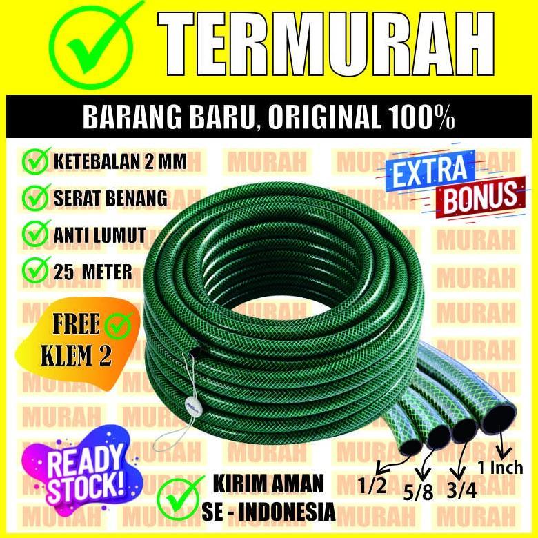 SELANG AIR 25 METER SERAT BENANG HIJAU ANTI LUMUT / SELANG AIR 1/2 5/8 3/4 INCH COD