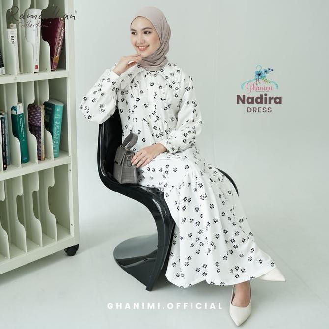 Ghanimi - Nadira Dress / Gaun Motif Bunga Fit Flowy / Gamis Panjang Wanita / Dress Muslimah Kekinian