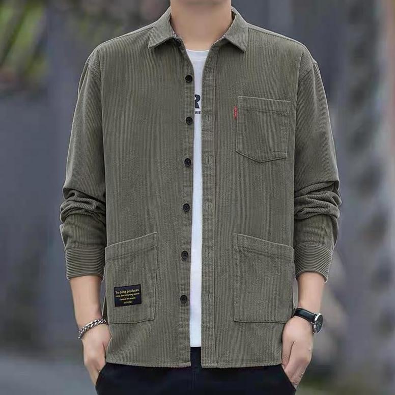 ORIGINAL kemeja corduroy pria Coat pria casual Coat Vintage kemeja laki laki lengan panjang