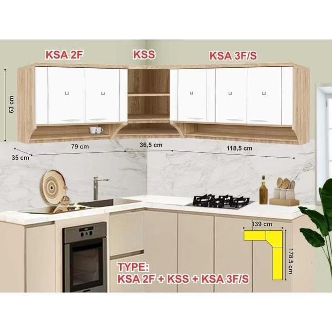 Kitchen set minimalis / Rak dapur / Lemari dapur / Rak dinding atas 2 / 3 pintu Aesthetic KSA F/S F/