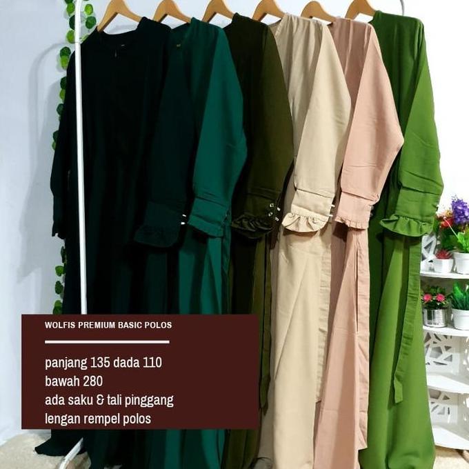GAMIS BUSUI POLOS BY ROZWAH/gamis wolfis premium polos rempel basic dress daily Hitam