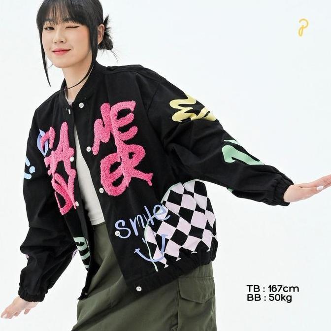 ICEBAHSA_SELLER - PAKEPAKAII JACKET MAIN BOMBER JACKET BORDIR BULU HITAM KATUN JAKET WANITA ABU COKL