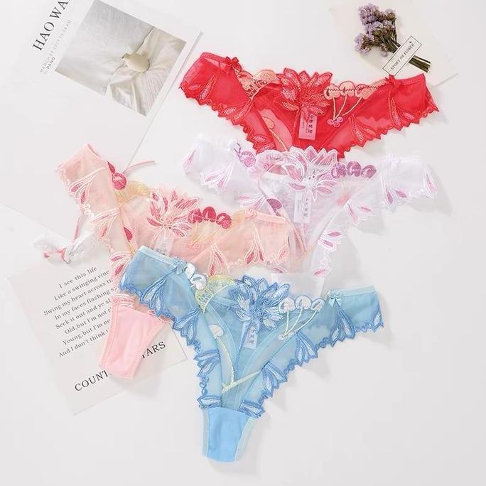 Celana Dalam Wanita Pola bunga bordir G String Wanita Transparan C218