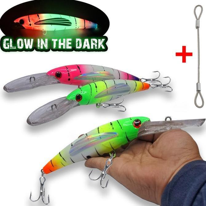 UMPAN TROLLING MINNOW 16.5CM 19.5CM 22CM TENGGIRI TUNA MARLIN HANDMADE GLOW IN THE DARK Lure Pancing