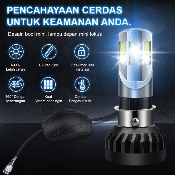 LAMPU LED MOTOR RTD 6 SISI / 3 SISI AC/DC KIPAS BOHLAM DOP LAMPU DEPAN