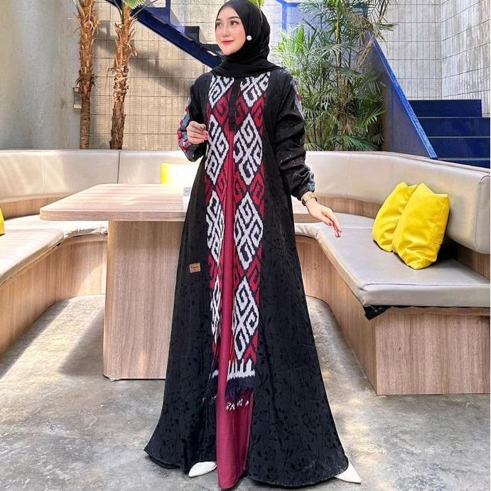 Gamis twill kombinasi tenun troso gamis muslim gamis wanita gamis twill ori gamis tenun troso Syari 